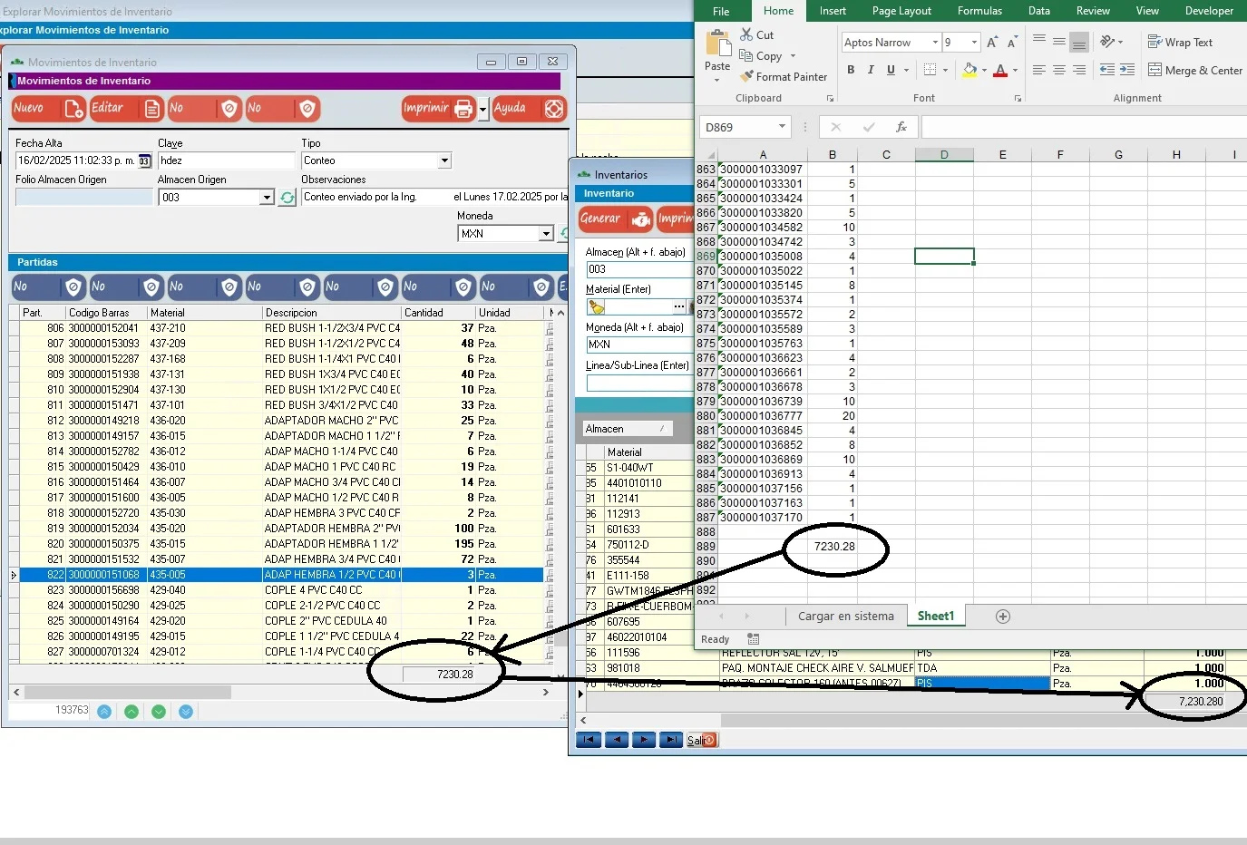 Carga de Inventario (Excel -> Mov. Inv. -> Inventario)